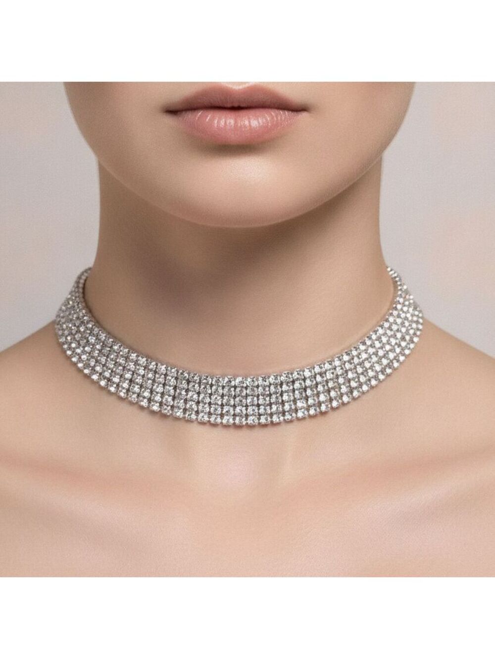 Vintage Glittery Rhinestone Mesh Choker Necklace Fashionable Dressy Holidays